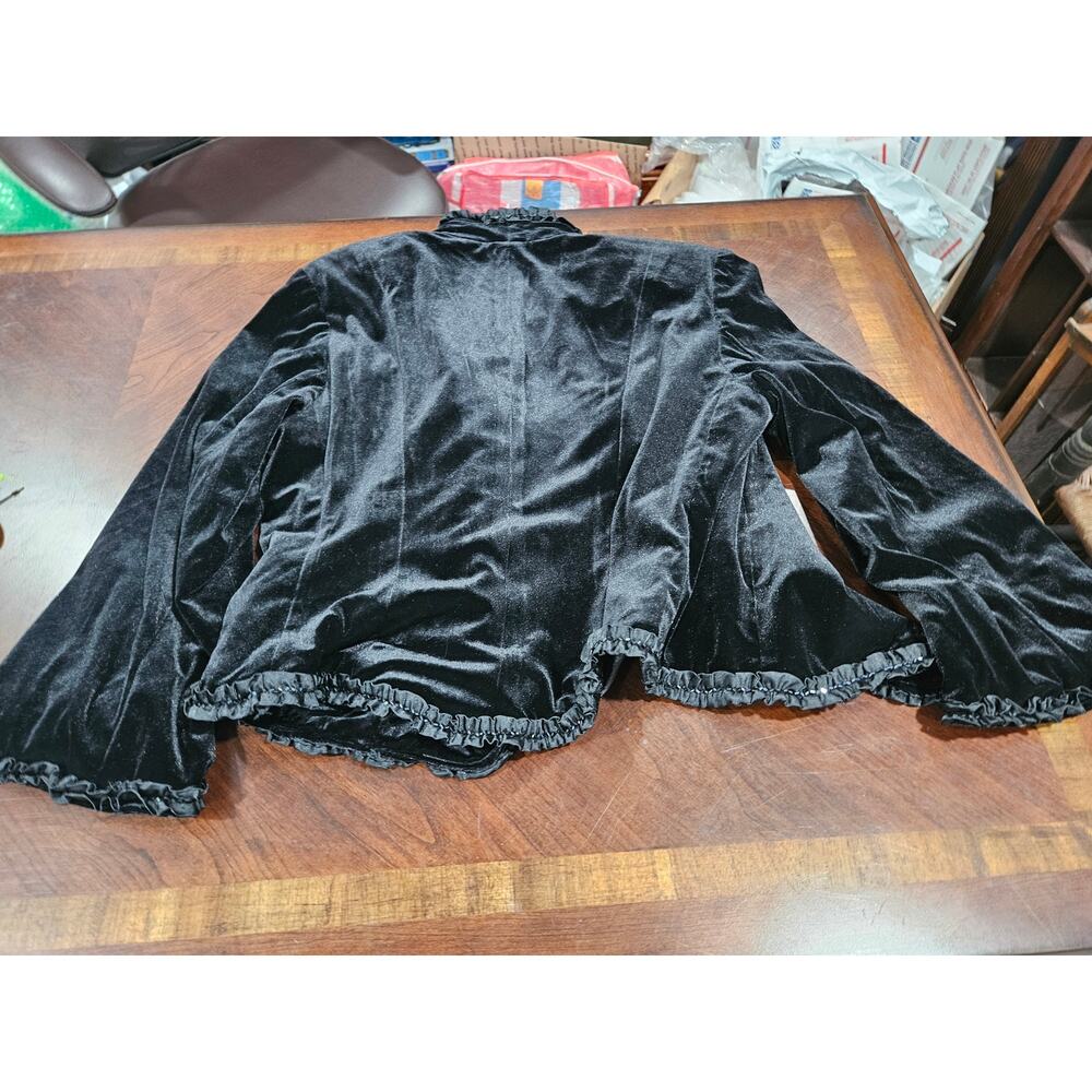 NWT Sandra Darren Black Velvet Ruffle Jacket Size 10 Holiday Evening Out Formal - Picture 9 of 9
